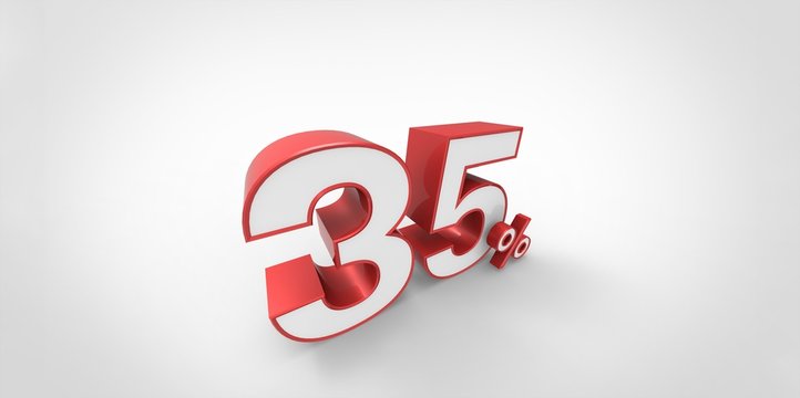 3D rendering of a red and white 35 percent letters