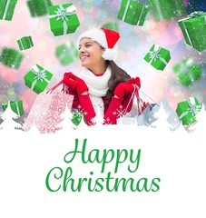 Poster - Composite image of festive brunette holding shopping bags