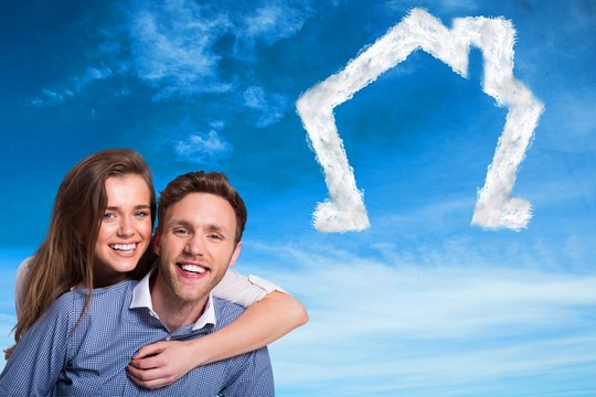 Composite image of close up of happy young couple