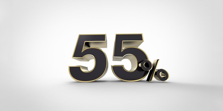 3D rendering of a black and gold 55 percent letters