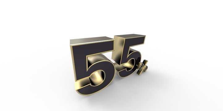 3D rendering of a black and gold 55 percent letters