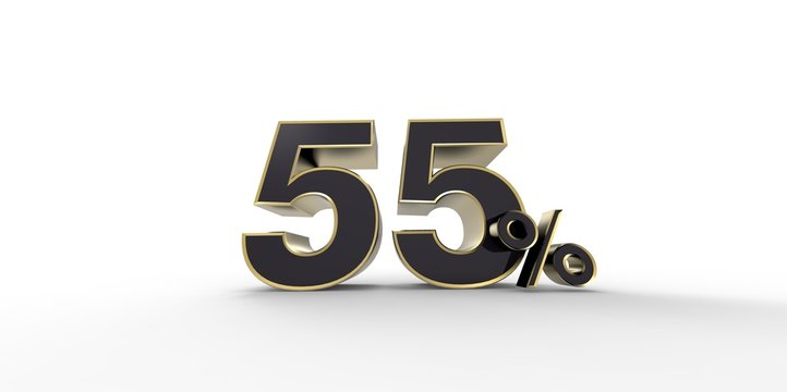 3D rendering of a black and gold 55 percent letters
