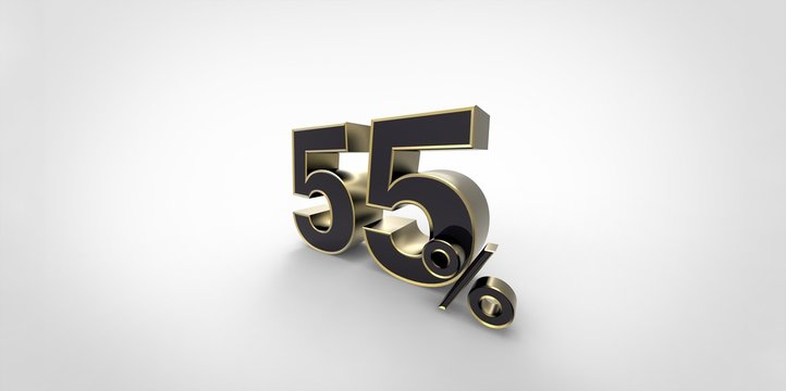 3D rendering of a black and gold 55 percent letters