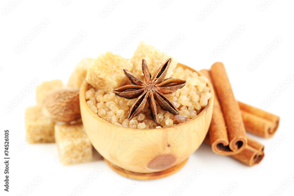 Christmas spices and baking ingredients isolated on white