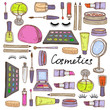 Vector illustration with hand drawn attributes of cosmetics
