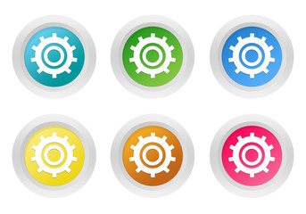 Wall Mural - set of rounded colorful buttons with gears symbol