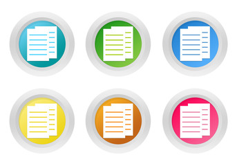 Set of rounded colorful buttons with documents or news symbol