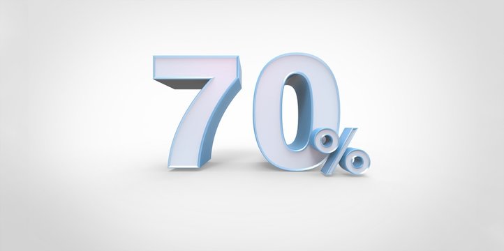 3D rendering of a white and baby blue 70 percent letters