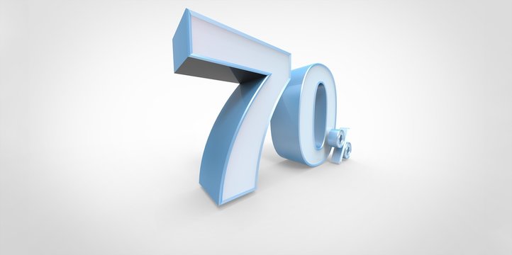 3D rendering of a white and baby blue 70 percent letters