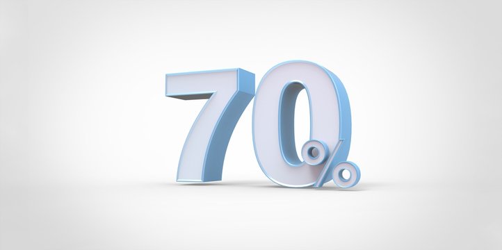 3D rendering of a white and baby blue 70 percent letters