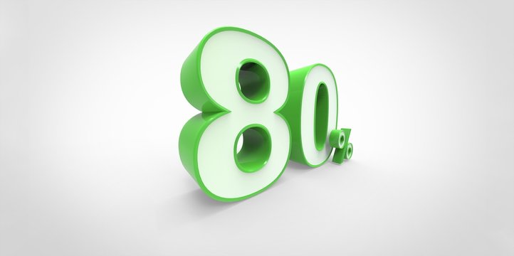 3D rendering of a white and green 80 percent letters