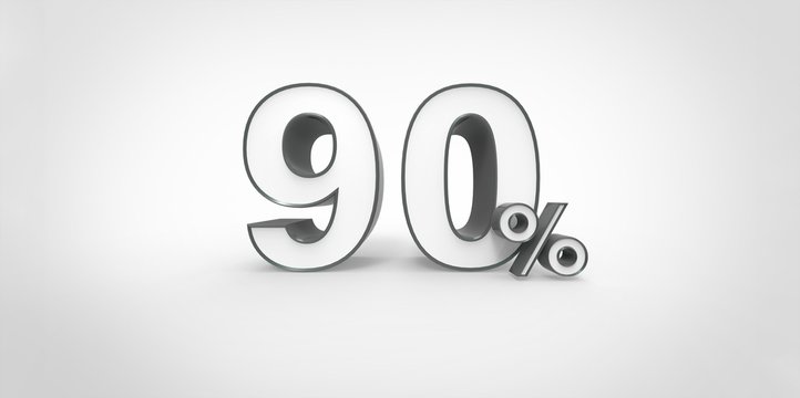 3D rendering of a white and black 90 percent letters