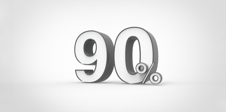 3D rendering of a white and black 90 percent letters