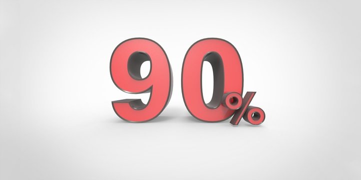 3D rendering of a black and red 90 percent letters