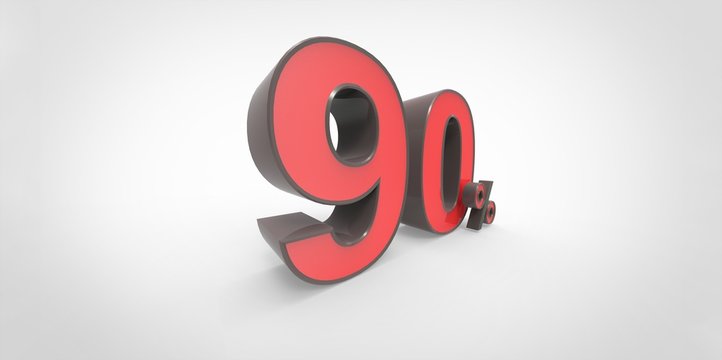 3D rendering of a black and red 90 percent letters