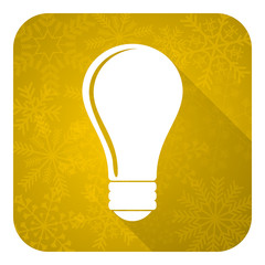 bulb flat icon, gold christmas button, idea sign