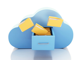 Poster - 3d File storage in cloud. Cloud computing concept.