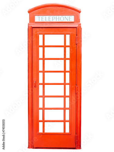 Naklejka dekoracyjna Isolated red telephone box on white background.