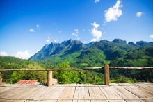 Bamboo Bench Terrace With The Natural Mountain View