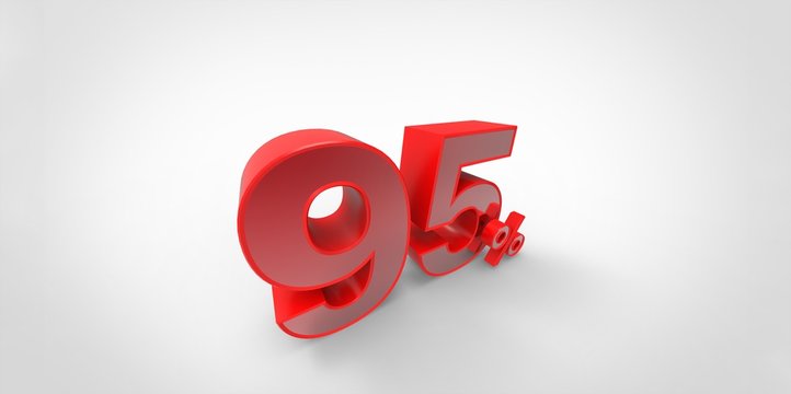 3D rendering of a red 95 percent letters on a white background
