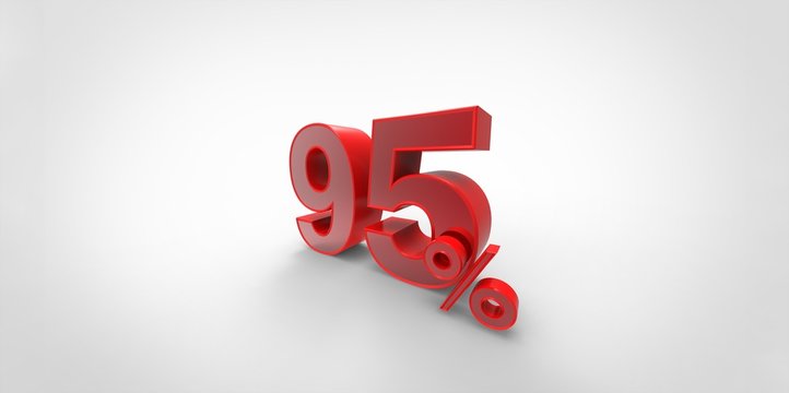 3D rendering of a red 95 percent letters on a white background