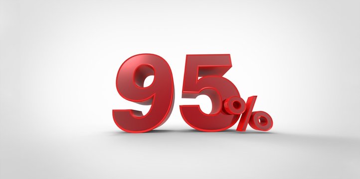3D rendering of a red 95 percent letters on a white background