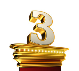 Aufkleber - Number Three on a golden platform over white
