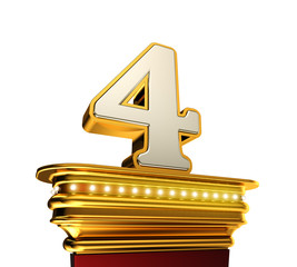 Aufkleber - Number Four on a golden platform over white