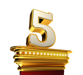 Aufkleber - Number Five on a golden platform over white