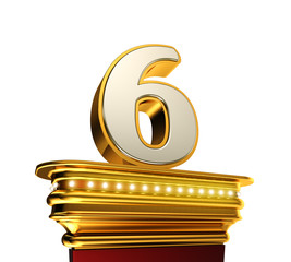 Aufkleber - Number Six on a golden platform over white