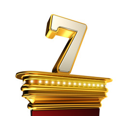 Aufkleber - Number Seven on a golden platform over white