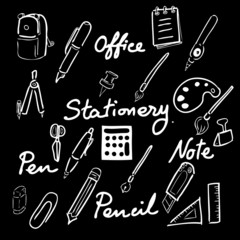 Stationery drawing office icons set