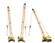 set of construction yellow crawler cranes isolated