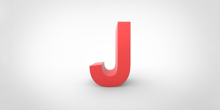 J 3D font big red letter standing on white gray background