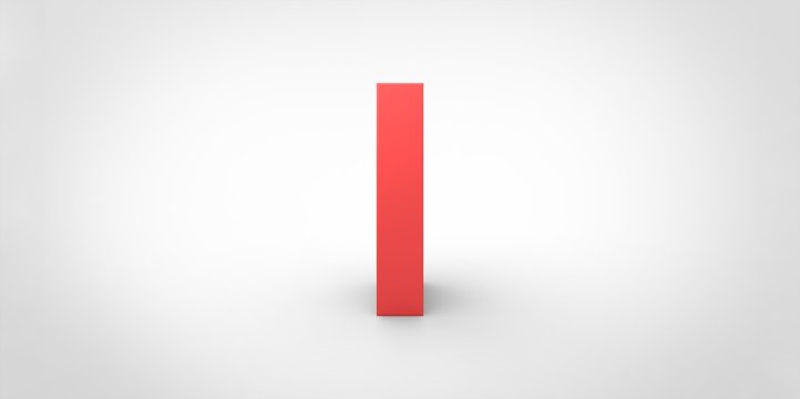 I 3D font big red letter standing on white gray background