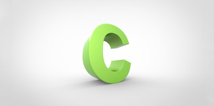 C 3D font big neon green letter on white gray background