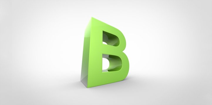 B 3D font big neon green letter on white gray background
