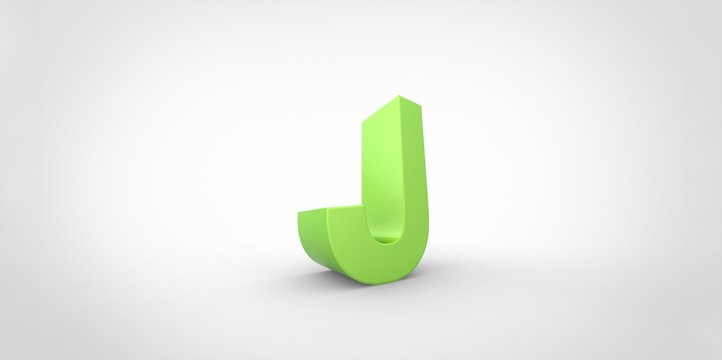 J 3D font big neon green letter on white gray background