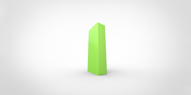 I 3D font big neon green letter on white gray background