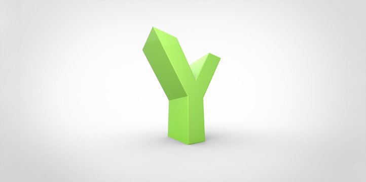 Y 3D font big neon green letter on white gray background