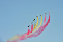 Acrobatic Planes Draw The Spanish Flag On The Sky