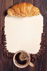 Wall Mural - Cup of coffee, croissant and paper