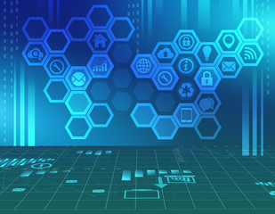 Fototapete - abstract background with icons inside the hexagon.