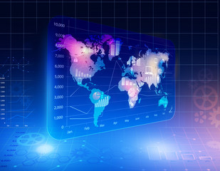 Fototapete - abstract background with chart of screen icons and world map.