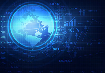 Fototapete - Globe with world map icons and charts.