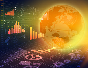 Fototapete - Globe with world map and abstract graphics growth assumptions.