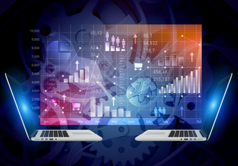 Fototapete - abstract background screen with icons inside and laptop