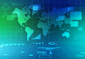 Fototapete - world map and icons of abstract charts.