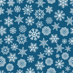 Poster - Blue seamless christmas background of flakes