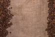 Coffee beans on jute background